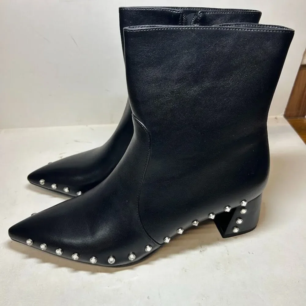 Vaila Womens 13 M Black Studded Diana Zip Up Block Heel Boots NIB RY6